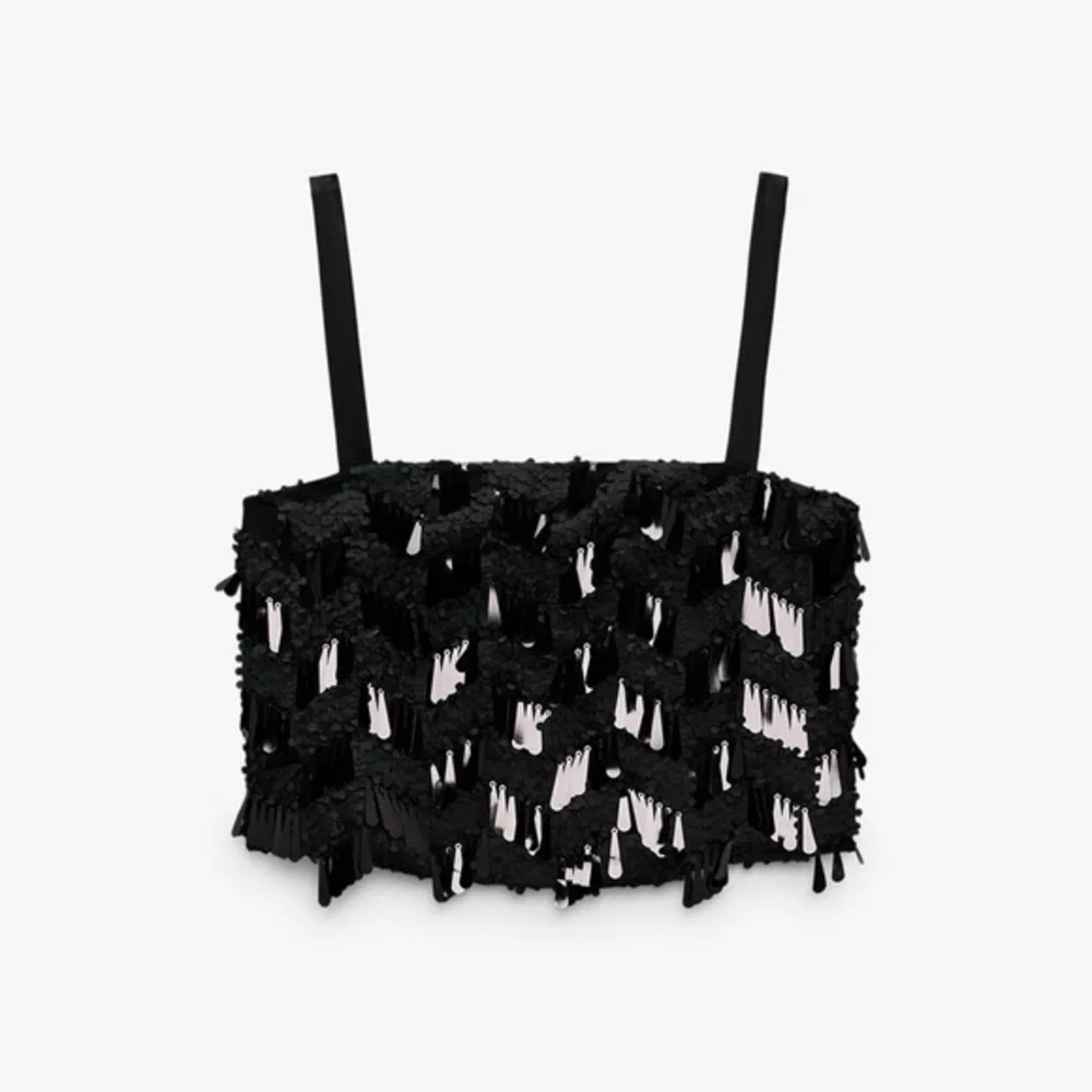 Zara sequined black camisole festive cropped top - Picture 2 of 5